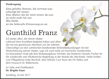 Traueranzeige von Gunthild Franz von WVG - Wochenspiegel Bitterfeld