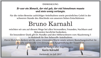 Traueranzeige von Bruno Karnahl von Mitteldeutsche Zeitung Mansfelder Land