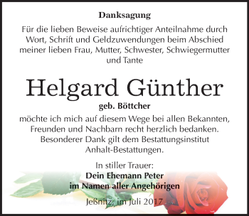 Traueranzeige von Helgard Günther von Mitteldeutsche Zeitung Bitterfeld