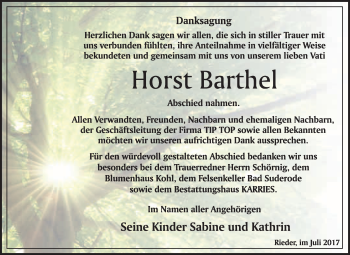 Traueranzeige von Horst Barthel von WVG - Wochenspiegel Quedlinburg