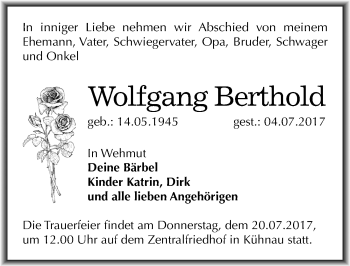 Traueranzeige von Wolfgang Berthold von Mitteldeutsche Zeitung Dessau-Roßlau