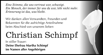 Traueranzeige von Christian Schimpf von Mitteldeutsche Zeitung Merseburg/Querfurt
