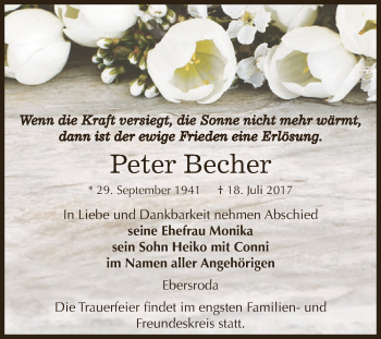 Traueranzeige von Peter Becher von WVG - Wochenspiegel NMB / WSF / ZTZ