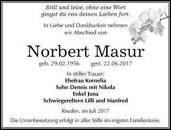 Traueranzeige von Norbert Masur von Mitteldeutsche Zeitung Bitterfeld