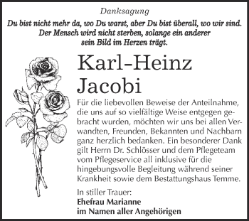 Traueranzeige von Karl-Heinz Jacobi von WVG - Wochenspiegel Bitterfeld
