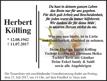 Traueranzeige von Herbert Kölling von Mitteldeutsche Zeitung Köthen