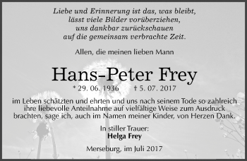 Traueranzeige von Hans-Peter Frey von Mitteldeutsche Zeitung Merseburg/Querfurt
