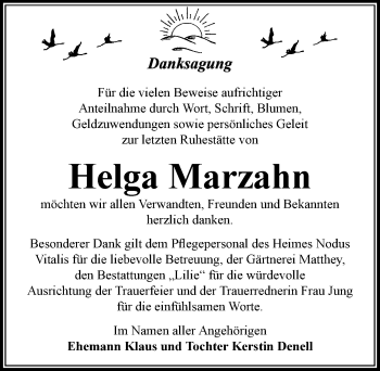 Traueranzeige von Helga Marzahn von Mitteldeutsche Zeitung Dessau-Roßlau
