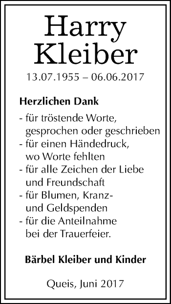 Traueranzeige von Harry Kleiber von Mitteldeutsche Zeitung Halle/Saalkreis