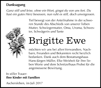 Traueranzeige von Brigitte Ewe von Mitteldeutsche Zeitung Aschersleben