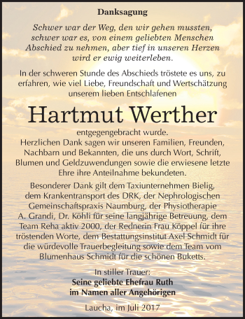 Traueranzeige von Hartmut Werther von Mitteldeutsche Zeitung Naumburg/Nebra