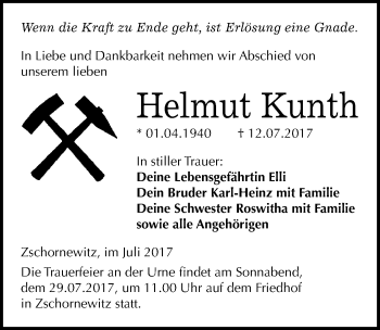 Traueranzeige von Helmut Kunth von Mitteldeutsche Zeitung Wittenberg