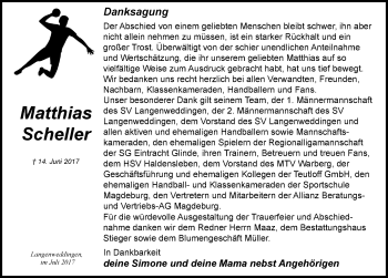Traueranzeige von Matthias Scheller von Mitteldeutsche Zeitung Aschersleben