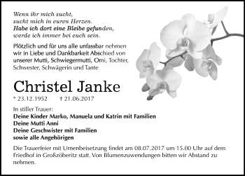 Traueranzeige von Christel Janke von Mitteldeutsche Zeitung Bitterfeld