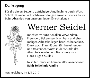 Traueranzeige von Werner Seidel von Mitteldeutsche Zeitung Aschersleben