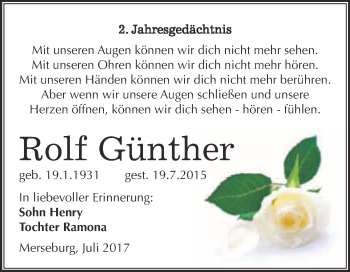 Traueranzeige von Rolf Günther von Super Sonntag Merseburg