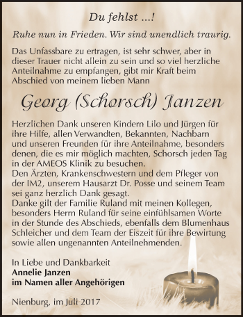 Traueranzeige von Georg Janzen von Mitteldeutsche Zeitung Bernburg