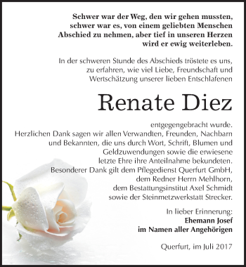 Traueranzeige von Renate Diez von Mitteldeutsche Zeitung Merseburg/Querfurt