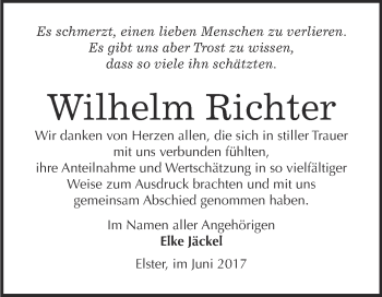 Traueranzeige von Wilhelm Richter von WVG - Wochenspiegel Wittenberg