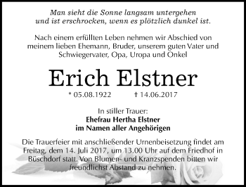 Traueranzeige von Erich Elstner von Mitteldeutsche Zeitung Halle/Saalkreis