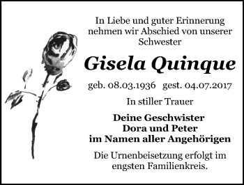 Traueranzeige von Gisela Quinque von Mitteldeutsche Zeitung Bitterfeld
