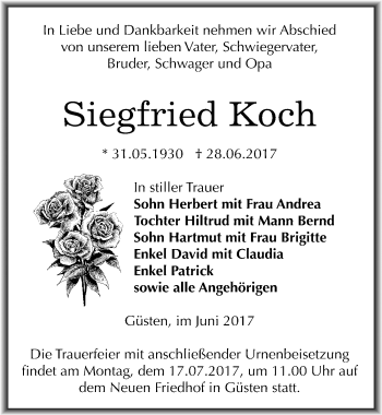 Traueranzeige von Siegfried Koch von Mitteldeutsche Zeitung Bernburg