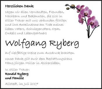 Traueranzeige von Wolfgang Ryberg von Mitteldeutsche Zeitung Quedlinburg