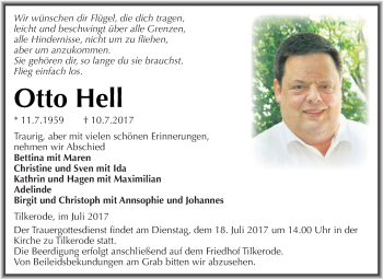 Traueranzeige von Otto Hell von Super Sonntag SGH Mansf. Land