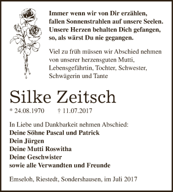 Traueranzeige von Silke Zeitsch von Super Sonntag SGH Mansf. Land