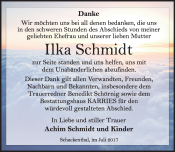Traueranzeige von Ilka Schmidt von Mitteldeutsche Zeitung Aschersleben