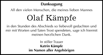 Traueranzeige von Olaf Kämpfe von Mitteldeutsche Zeitung Dessau-Roßlau