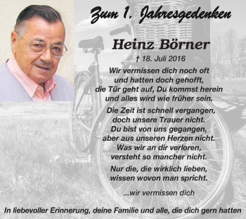 Traueranzeige von Heinz Börner von Super Sonntag Zeitz