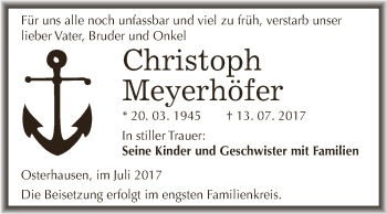 Traueranzeige von Christoph Meyerhöfer von Wochenspiegel Mansfelder Land