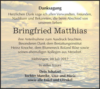 Traueranzeige von Bringfried Matthias von Super Sonntag Aschersleben