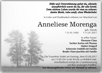 Traueranzeige von Anneliese Morenga von Mitteldeutsche Zeitung Wittenberg