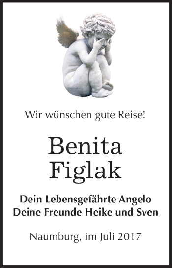 Traueranzeige von Benita Figlak von Mitteldeutsche Zeitung Naumburg/Nebra