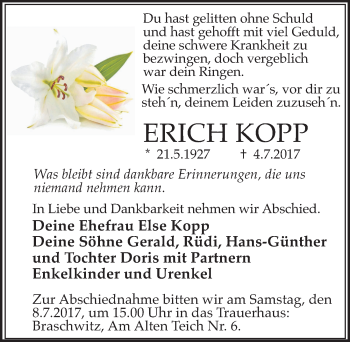 Traueranzeige von Erich Kopp von Mitteldeutsche Zeitung Halle/Saalkreis