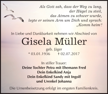 Traueranzeige von Gisela Müller von Mitteldeutsche Zeitung Bitterfeld
