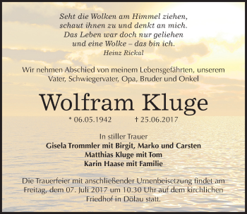Traueranzeige von Wolfram Kluge von Mitteldeutsche Zeitung Halle/Saalkreis