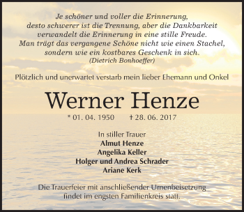 Traueranzeige von Werner Henze von Mitteldeutsche Zeitung Halle/Saalkreis