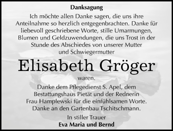 Traueranzeige von Elisabeth Gröger von Mitteldeutsche Zeitung Bitterfeld