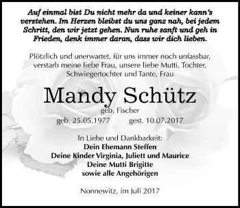 Traueranzeige von Mandy Schütz von Mitteldeutsche Zeitung Zeitz