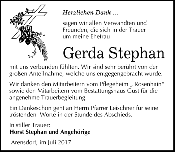 Traueranzeige von Gerda Stephan von Mitteldeutsche Zeitung Köthen