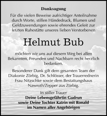 Traueranzeige von Helmut Bub von Mitteldeutsche Zeitung Bitterfeld