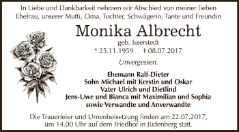 Traueranzeige von Monika Albrecht von WVG - Wochenspiegel Dessau / Köthen