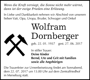Traueranzeige von Wolfram Dornberger von WVG - Wochenspiegel Merseburg