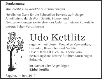 Traueranzeige von Udo Kettlitz von WVG - Wochenspiegel Bitterfeld