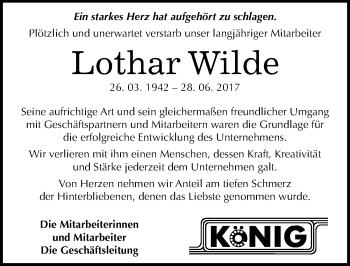 Traueranzeige von Lothar Wilde von Mitteldeutsche Zeitung Halle/Saalkreis