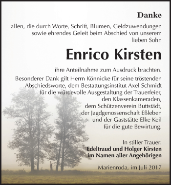 Traueranzeige von Enrico Kirsten von Mitteldeutsche Zeitung Naumburg/Nebra