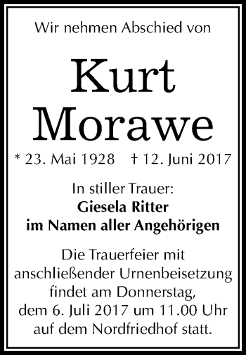 Traueranzeige von Kurt Morawe von Mitteldeutsche Zeitung Halle/Saalkreis
